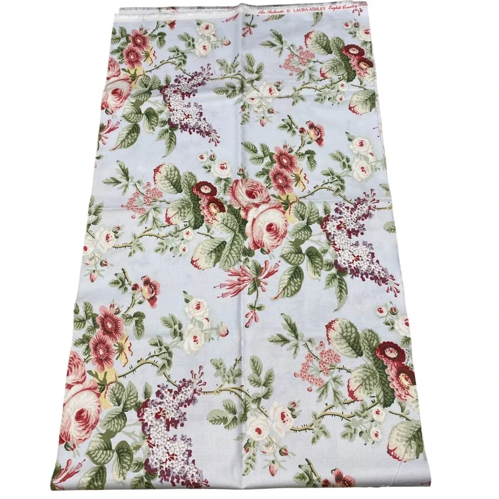 Laura Ashley English Country Print Remnants Fabric Light Blue Floral Rose Lilac